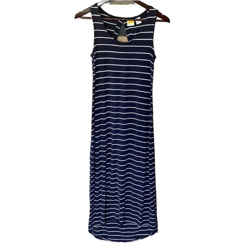 C&C California striped high low key hole open back maxi length
